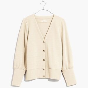 Madewell Cream Ottoman Ribbed Cardigan Sweater With Floral Buttons Size Small